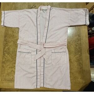 SEA ISLAND TREASUROBE Vintage Pink/White Seersucker Bathrobe ONE SIZE ROBE